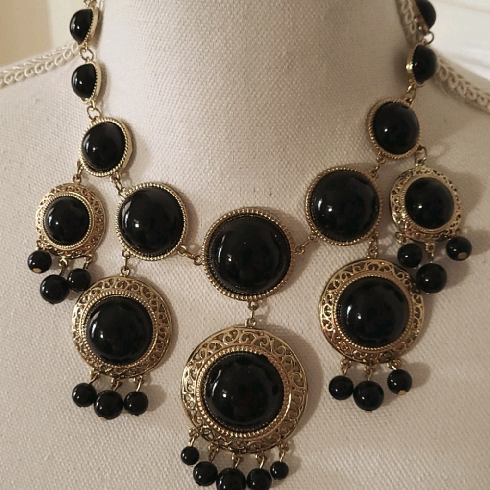 Black & Gold Beaded Statement Necklace
